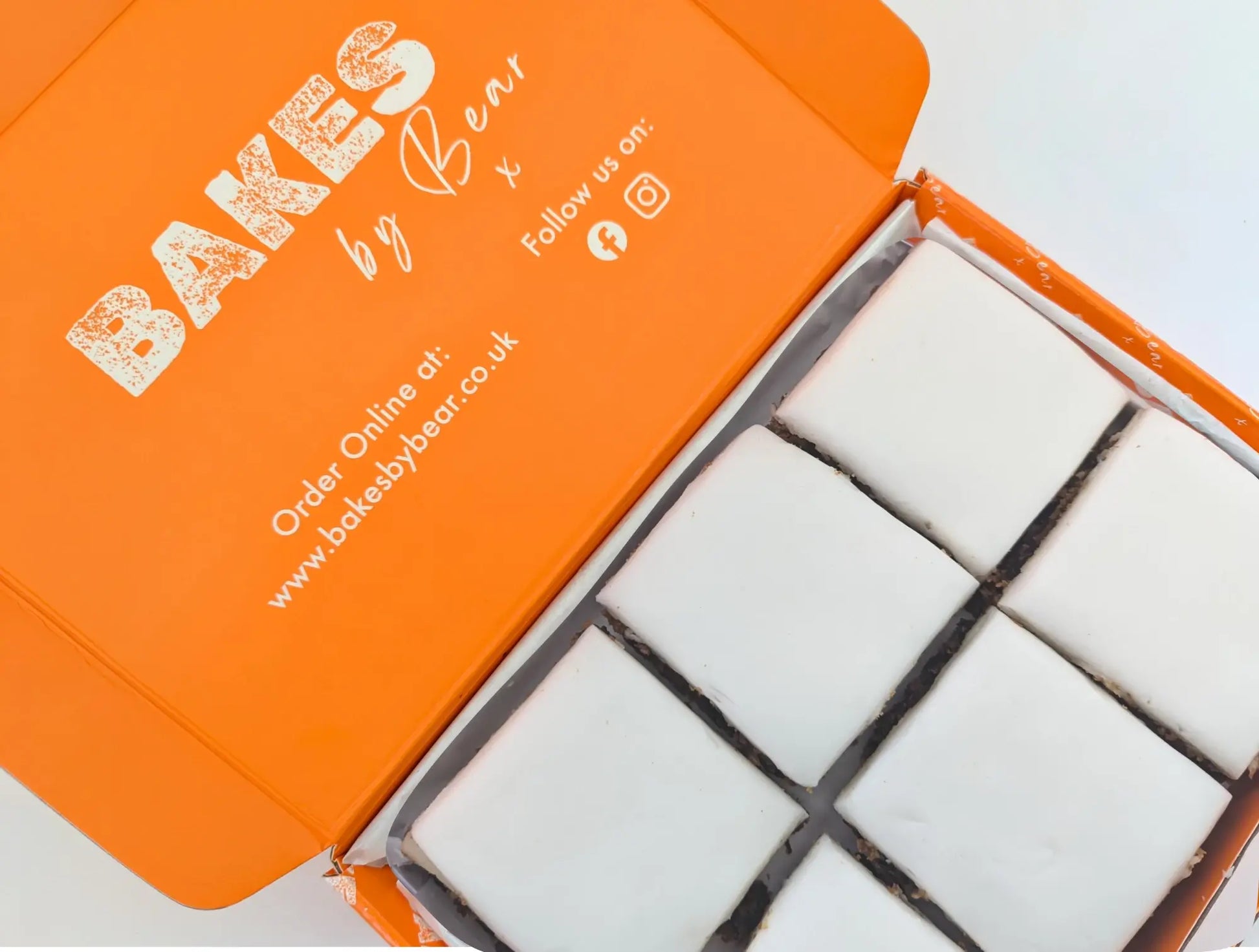 Christmas cake slices in bakes by bear orange box